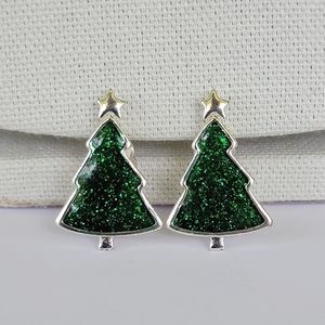 Sparkle Silver Glitter Christmas Tree Clipon Earrings.